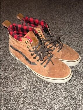 Men's Brown Suede High-Top VANS with Plaid Lining
